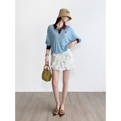 NancyCavally层叠荷叶边蛋糕短裙