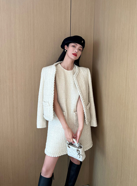 NancyCavally奢级羊毛金属丝粗花呢 荃手工麻花辫镶边小香套装