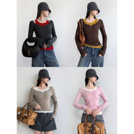 NancyCavally专柜款精选双面织羊毛 撞色可拆叠穿吊带/罩衫针织衫