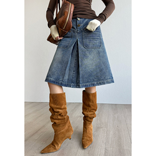 NancyCavally专柜款 人气VTG博主风高街牛仔半裙 重工水洗丹宁牛仔