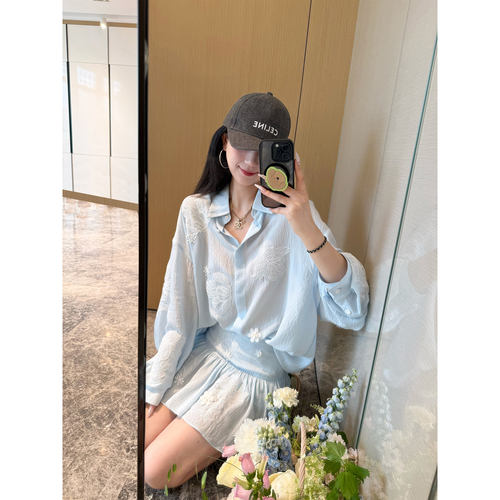 NancyCavally手工蕾丝花衬衫套装
