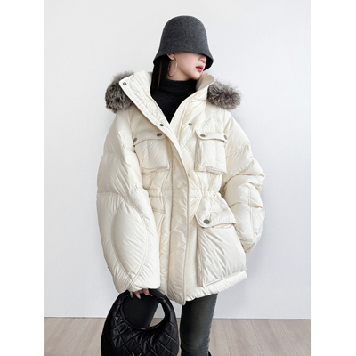 NancyCavally绗缝银狐毛领羽绒服