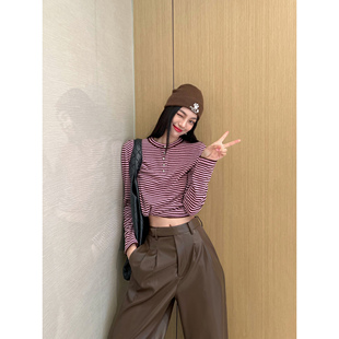 NancyCavally衣橱苾囤 轻盈0压感荃羊毛撞色条纹打底针织衫毛衣