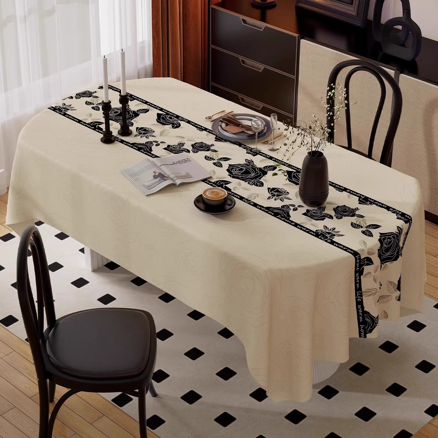 小羊皮新中式桌布轻奢高级感防水防油免洗防烫白色茶几餐桌台布