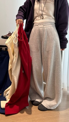 ZW左维8601加绒抽绳卫裤女冬季加厚休闲运动拖地裤直筒弯刀阔腿裤