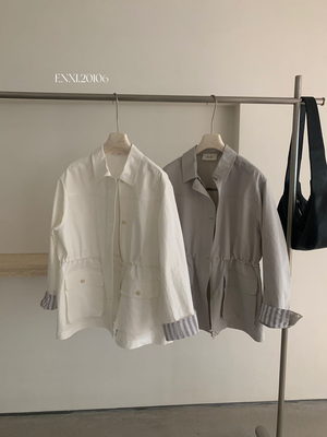 蒽茜Enxi20106正品韩系翻领工装收腰翻袖拼接中长款风衣外套女