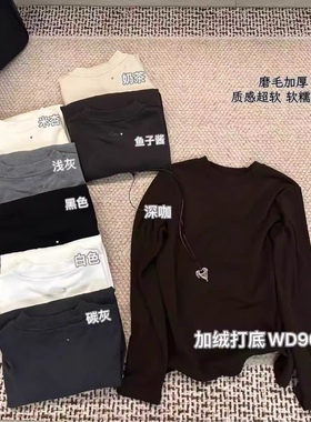 WT加绒羊毛打底衫女2025冬圆领软糯弹力百搭磨毛长袖T恤内搭上衣