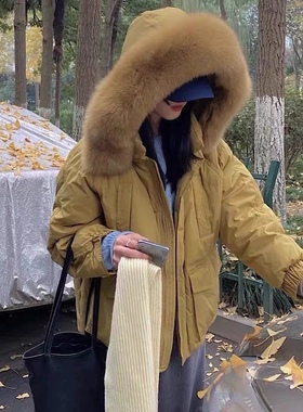 卡蔓诗80035大毛领羽绒服毛女白鸭绒小众高级感宽松显瘦加厚冬季