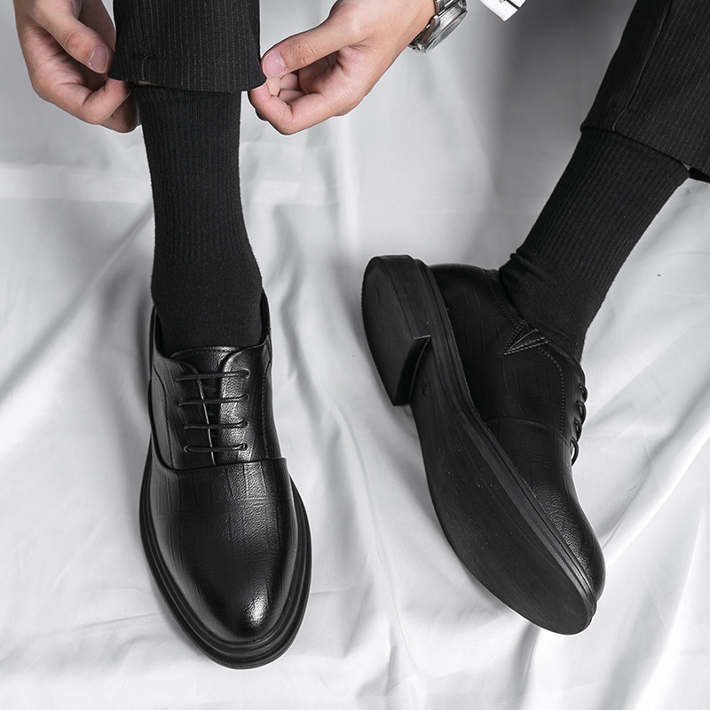 正装商务皮鞋男款真皮英伦风休闲内增高透气软底西装新郎结婚鞋子