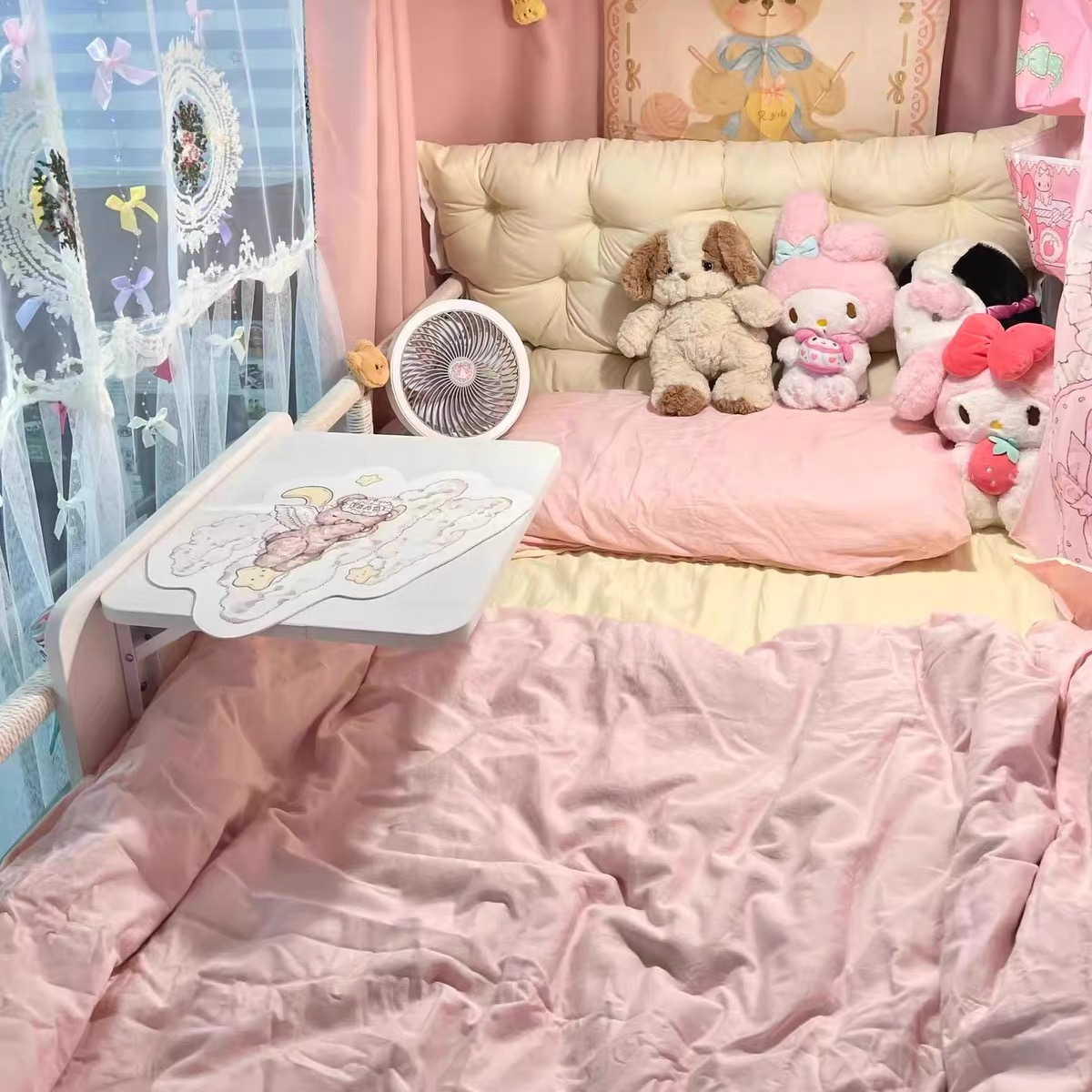 可爱卡通折叠电脑桌学生宿舍床上桌白色桌面卧室好物可折叠悬空