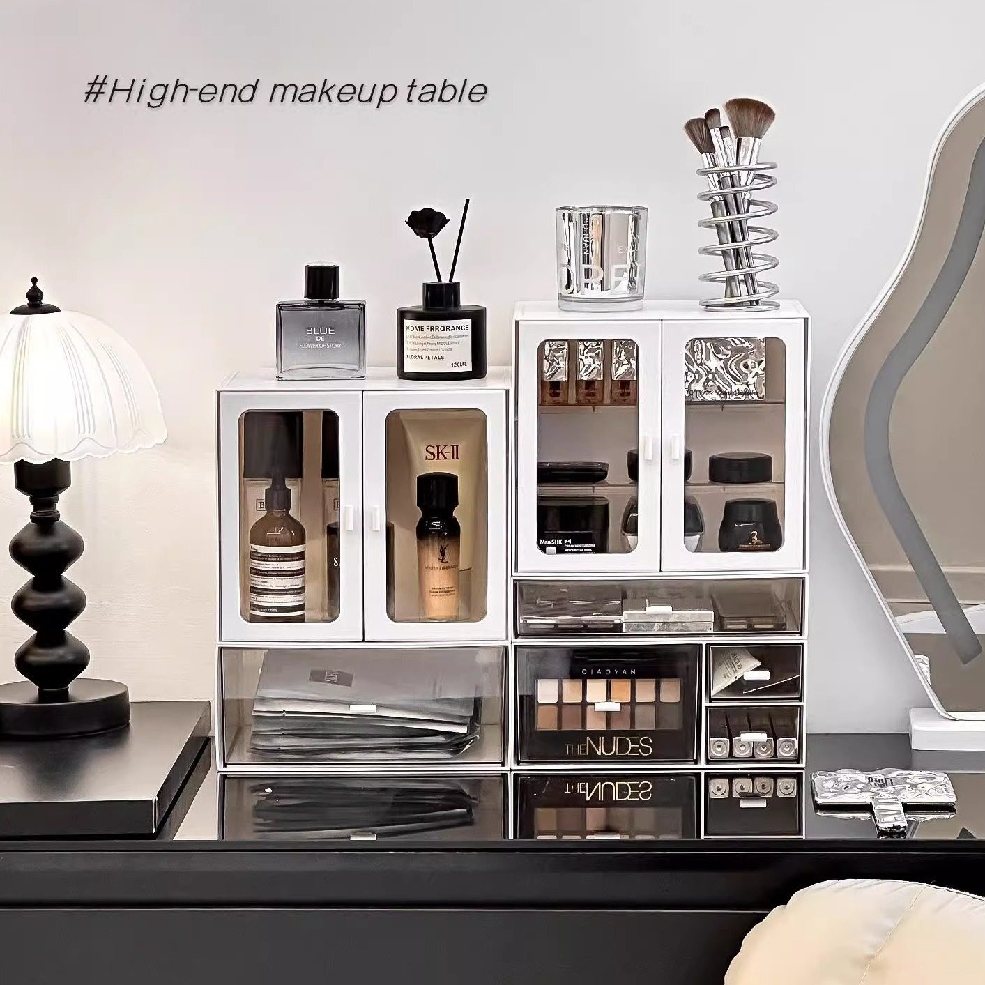 防尘化妆品收纳盒梳妆台桌面护肤品口红抽屉置物架子透灰亚克力箱