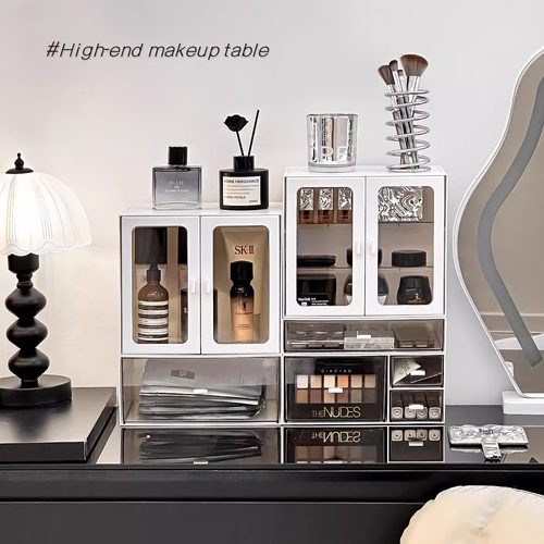 防尘化妆品收纳盒梳妆台桌面护肤品口红抽屉置物架子透灰亚克力箱