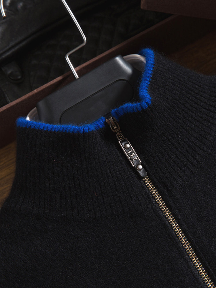 FALL-WINTER 2024 NEW BUSINESS CASUAL CASHMERE SWEATER MENS PURE CASHMERE SWEATER HALF-HEIGHT ZIPPER MID NECK KNIT
