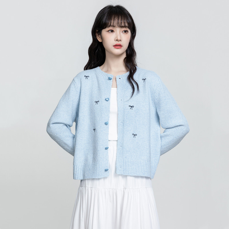 刺绣针织开衫女秋季2025毛衣外套