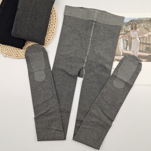 飘花心怡860春秋款连裤袜女竖条纹微压显腿瘦打底裤棉面哑光中灰