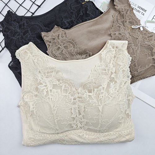 希凡朵5110秋冬女士羊毛蚕丝保暖背心带胸垫免穿文胸磨毛打底上衣