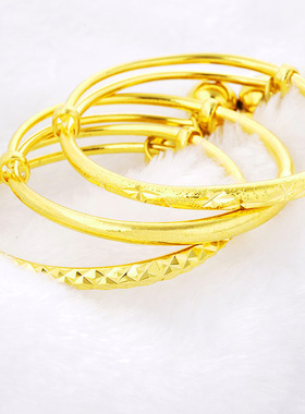 小孩光面儿童仿黄金带铃铛手镯