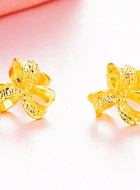新款沙金铜镀24k金蝴蝶结耳钉女耳饰精美时尚小饰品ear studs