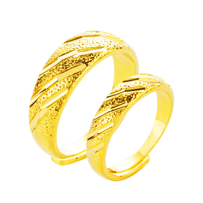 时尚斜纹流星雨情侣戒指 越南沙金仿黄金镀24k金开口戒指