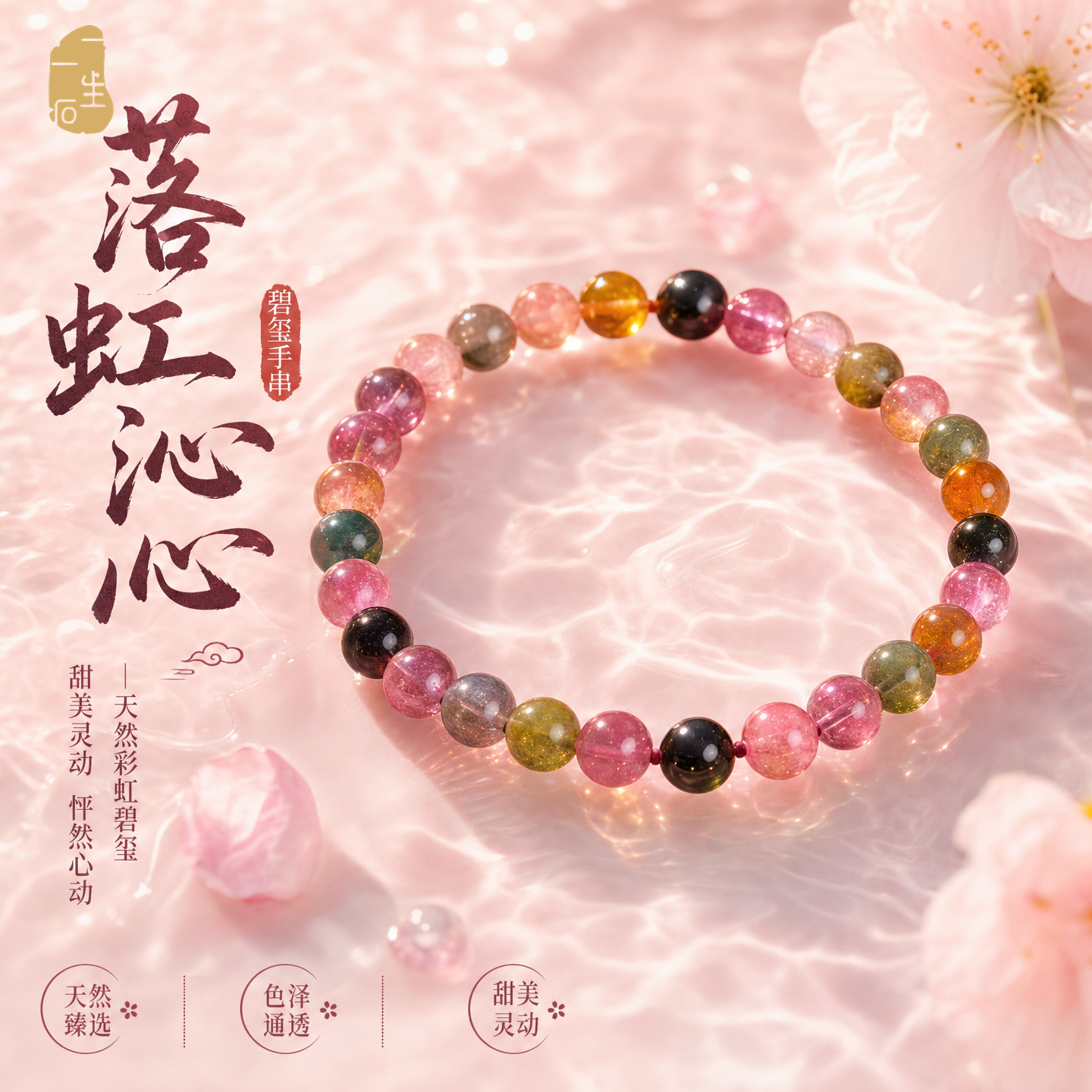 一生一石落虹沁心天然彩虹糖果碧玺手串女电气石水晶甜美可爱手链