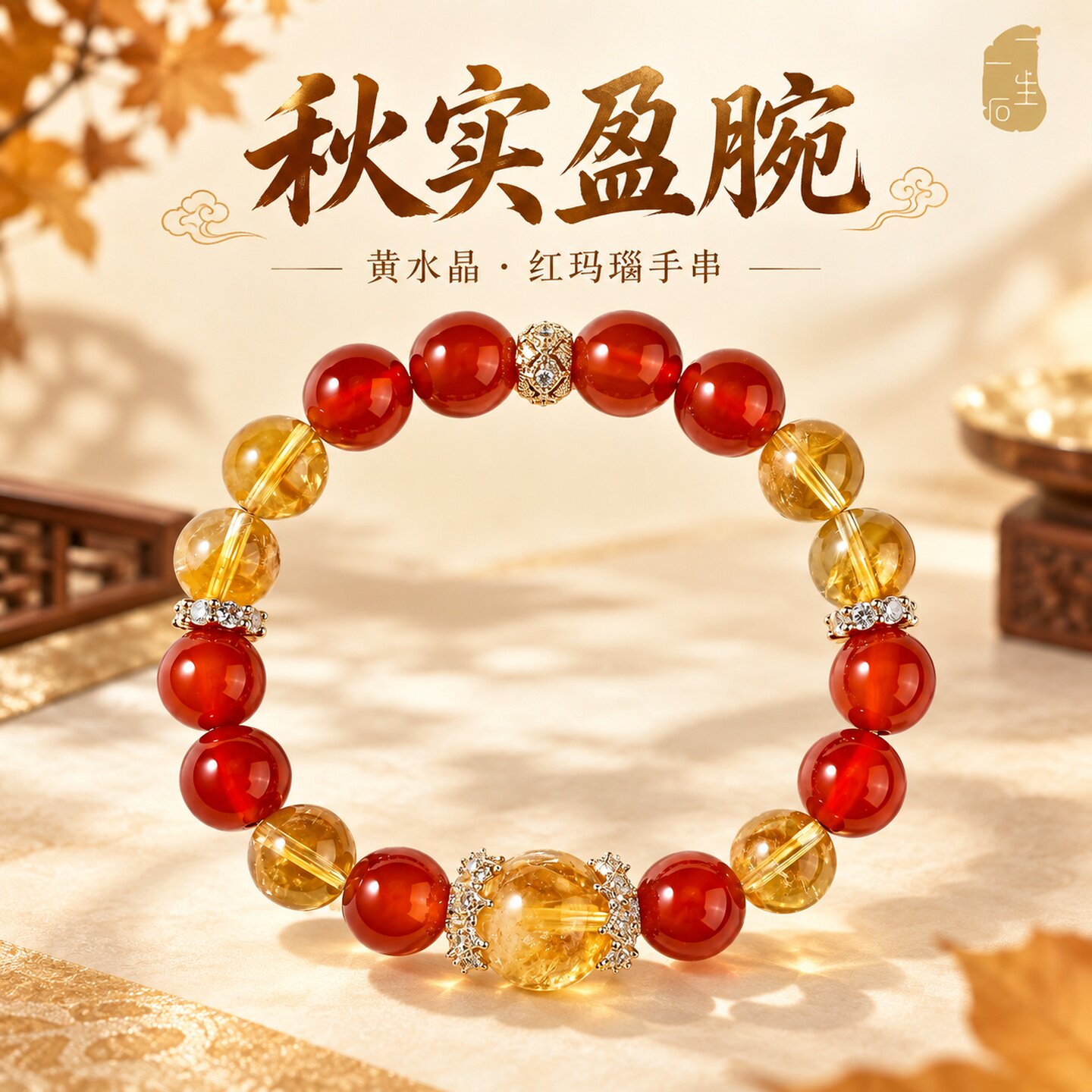 天然黄水晶红玛瑙招财手链