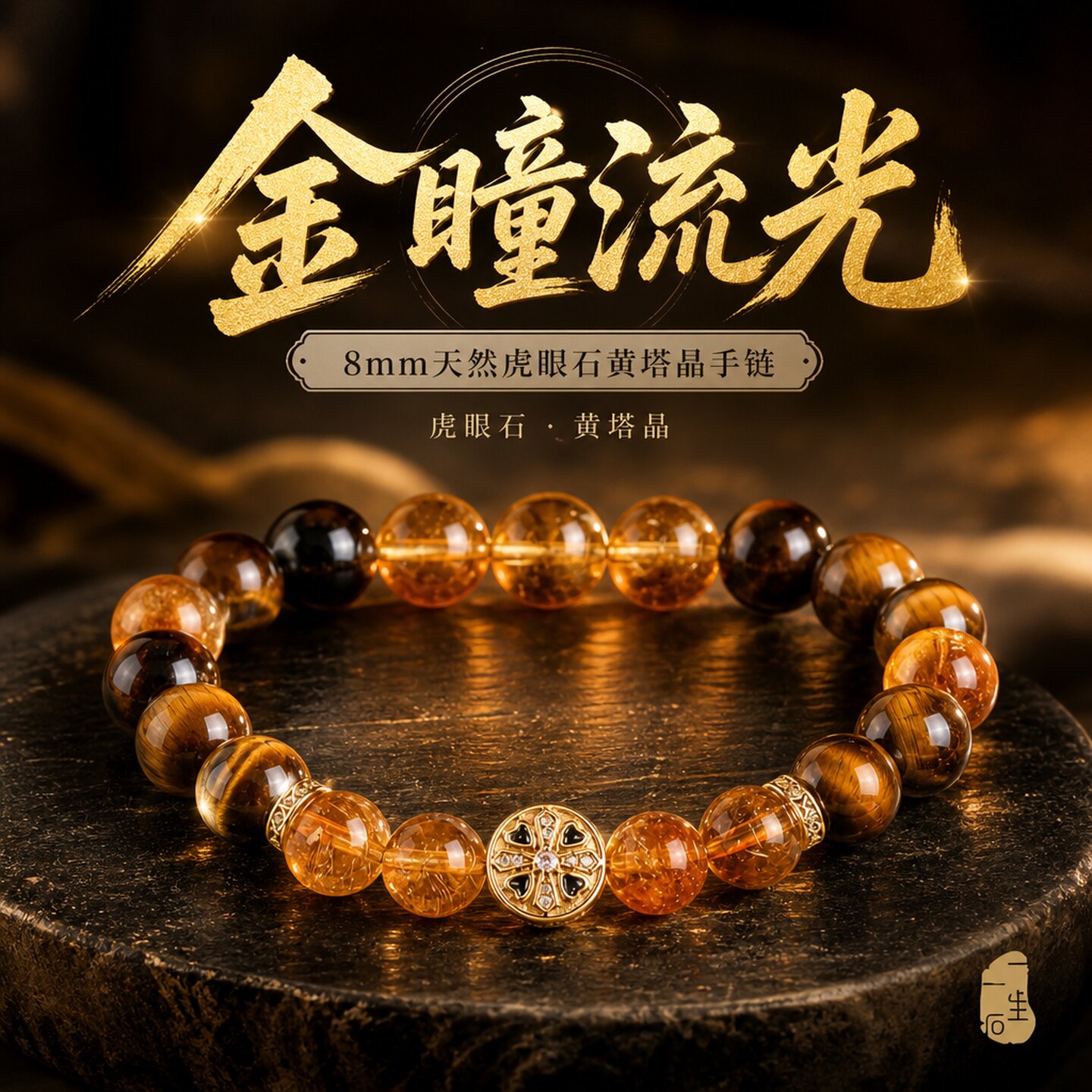 天然虎眼石黄塔晶手链8mm招财金曜流光手串本命年男女20礼物对象