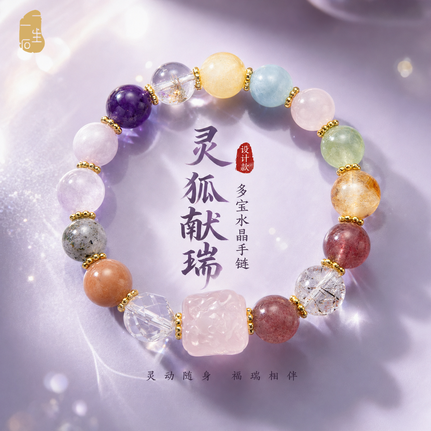 一生一石灵狐献瑞天然水晶手串女款多宝手链时尚高级感手串首饰