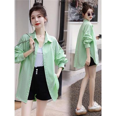 糖果色纯棉防晒衣衬衫女春夏2025新款中长款宽松百搭衬衣薄款外套