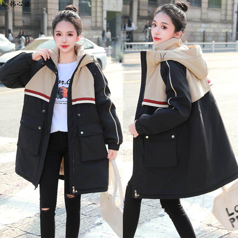 冬装大码棉服女新款胖mm加绒加厚棉衣中长宽松收腰连帽派克服外套
