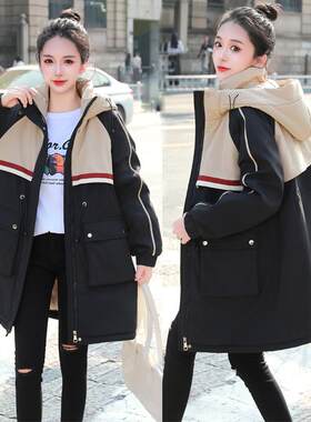 冬装大码棉服女新款胖mm加绒加厚棉衣中长宽松收腰连帽派克服外套