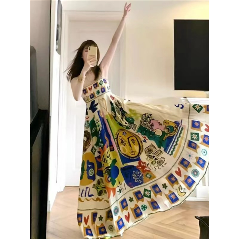 大码吊带连衣裙女夏季度假风显瘦遮肚大摆长裙胖MM高级感印花裙子,女装/女士精品,连衣裙,淘宝优惠券,粉丝福利购,淘宝优惠卷