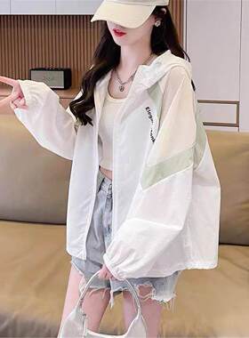 冰丝连帽防晒衣女款夏2025新款学生抗UV户外薄款透气拼色外套