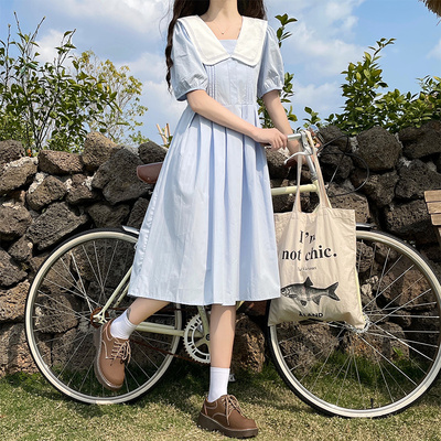 娃娃领风连衣裙少女夏季2025新款初高中学生甜美小清新中长裙