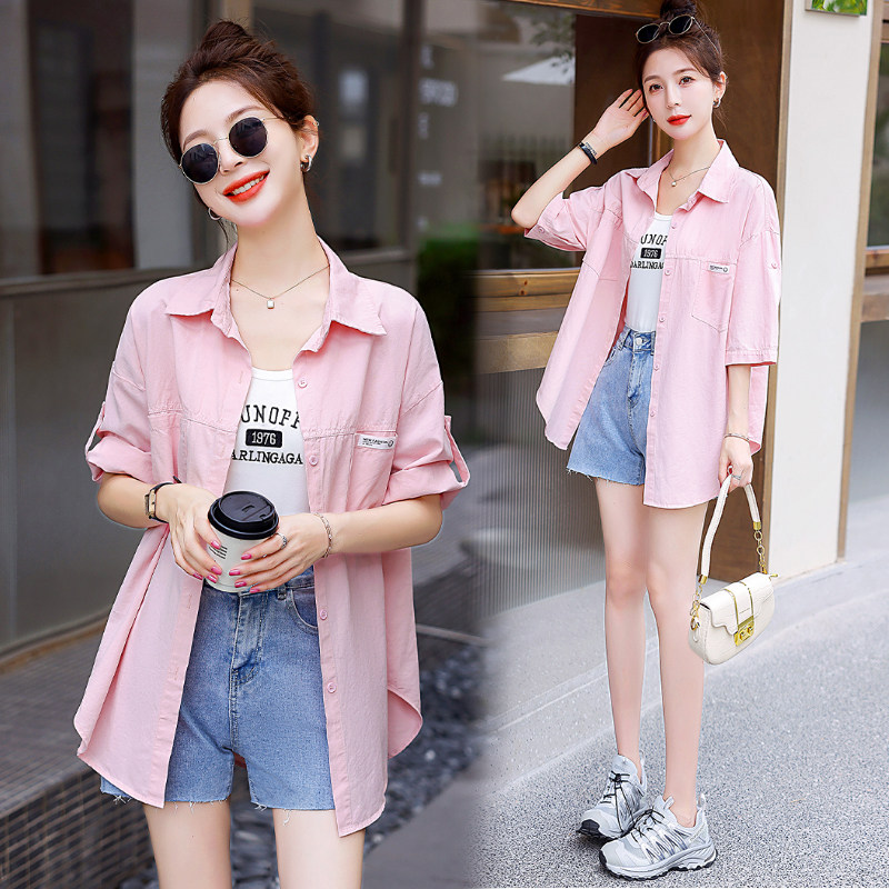 糖果色五分短袖衬衫薄款外套女夏2025新款宽松休闲防晒衣开衫上衣,女装/女士精品,衬衫,淘宝优惠券,粉丝福利购,淘宝优惠卷