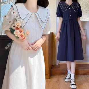 2025新款娃娃领连衣裙少女生夏装初中高中学生日系学院风中长裙子