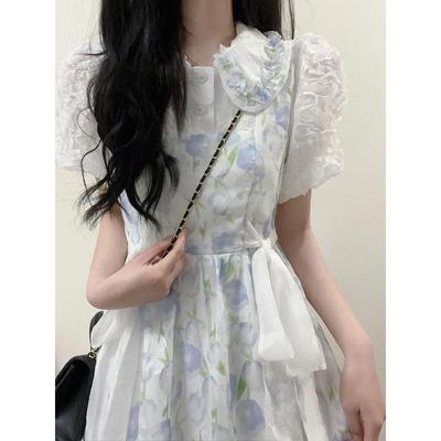 少女娃娃领碎花连衣裙2025夏装新款初高中学生超仙收腰学院风长裙