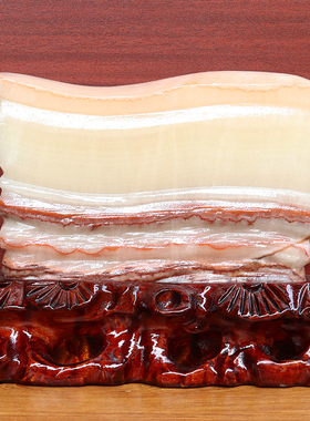 23*18*4cm3093g天然石材奇石摆件猪肉石五花肉桌面装饰雕刻石摆件