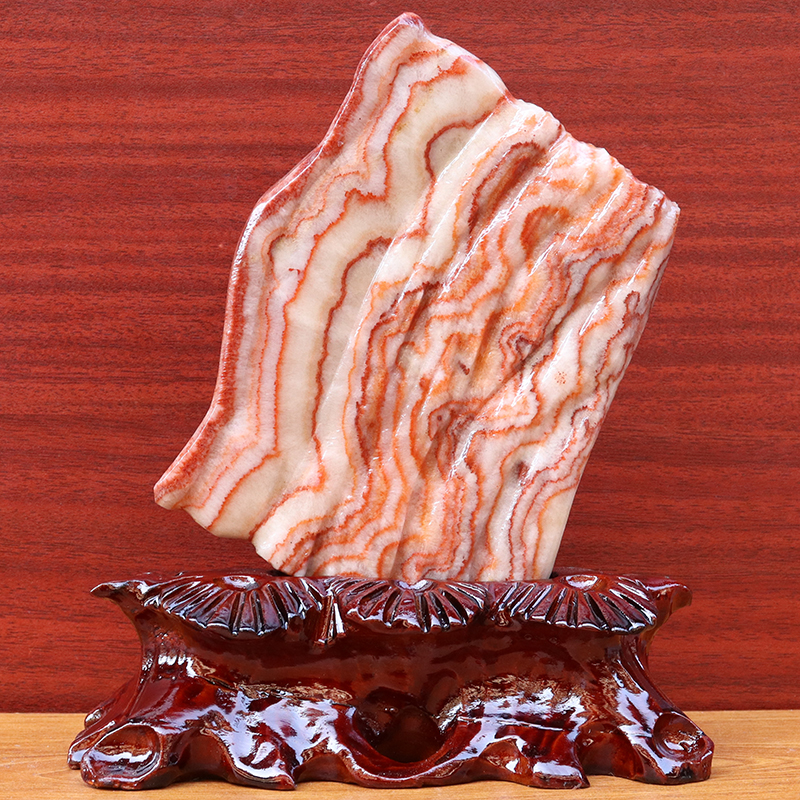 16*19*2cm972g天然石材奇石摆件猪肉石五花肉桌面装饰雕刻石摆件