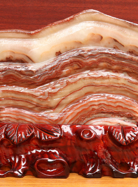 23*21*4cm3540g天然石材奇石摆件猪肉石五花肉桌面装饰雕刻石摆件