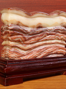 23*19*4cm4282g天然石材奇石摆件猪肉石五花肉桌面装饰雕刻石摆件