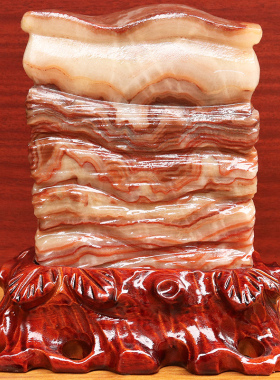 15*19*6cm3321g天然石材奇石摆件猪肉石五花肉桌面装饰雕刻石摆件