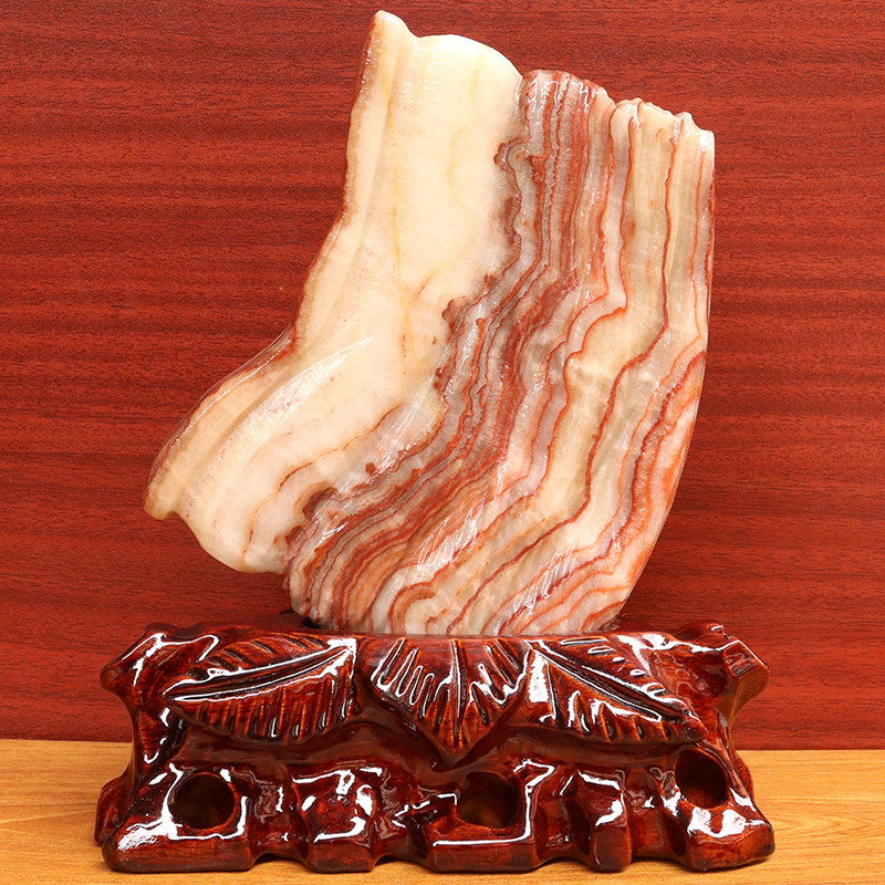 17*20*3cm1265g天然石材奇石摆件猪肉石五花肉桌面装饰雕刻石摆件