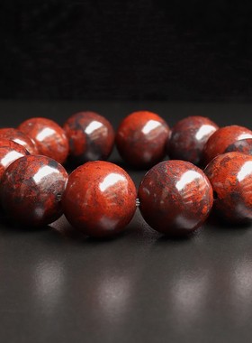 19*19mm12颗127g天然桂林鸡血玉石手链上朗料黑底红手串男士手链