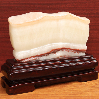 21*15*2cm1630g天然石材奇石摆件猪肉石五花肉桌面装饰雕刻石摆件