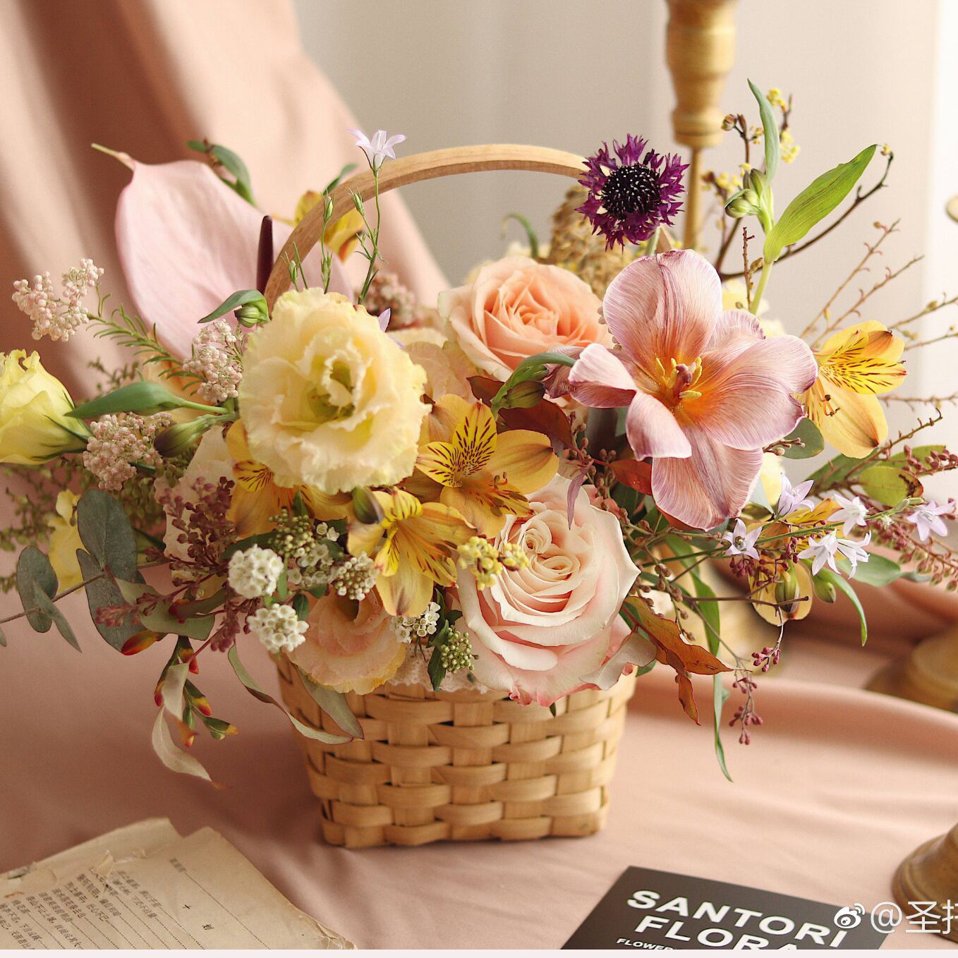 教师节手提藤编织小花篮子干花鲜花木片南瓜花艺插花活动摆件花筐