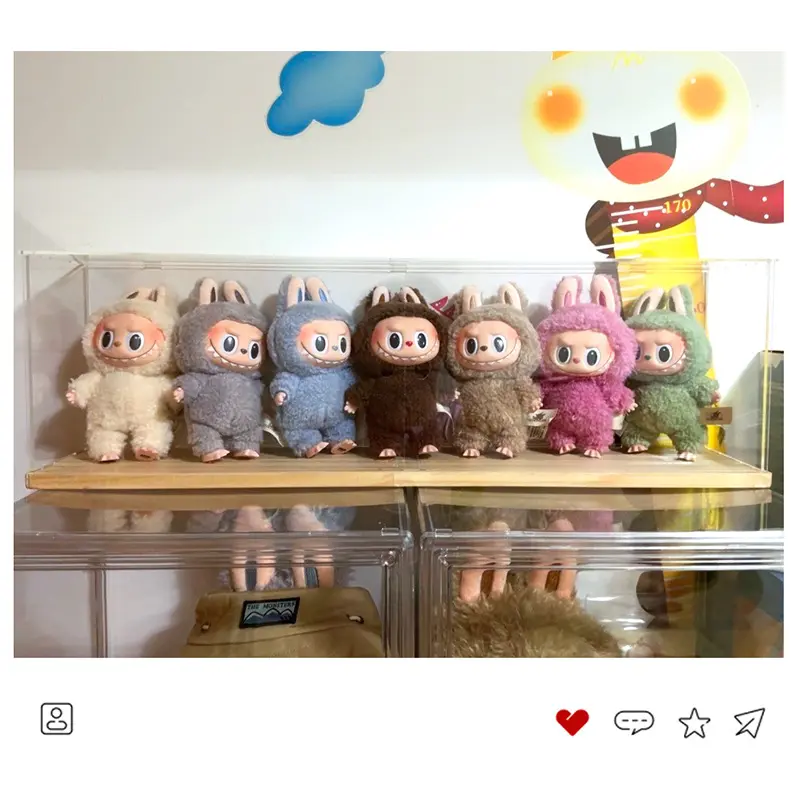 日本MUJIE亚克力黑色带灯展示盒泡泡玛特盲盒收纳手办高清小盒子