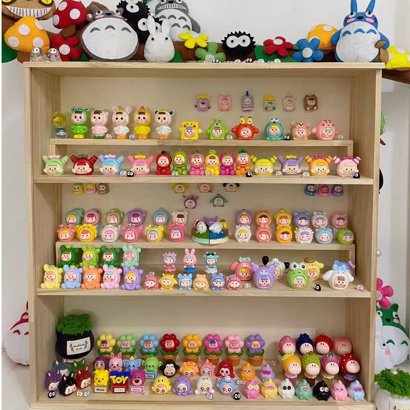 实木盲盒收纳展示架桌面泡泡玛特手办展示柜木框置物架摆件收纳盒