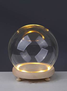 圣诞节永生花圆球形玻璃罩手办盲盒积木防尘罩七彩闪烁发光小夜灯