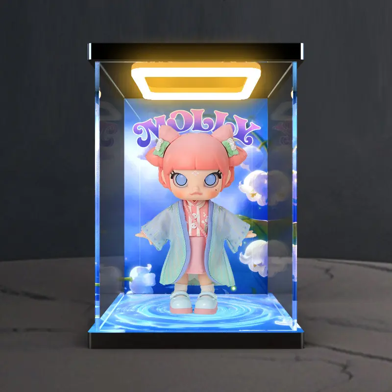 适用POPMART 泡泡玛特Molly铃兰花bjd潮玩手办回灯款亚克力收纳盒
