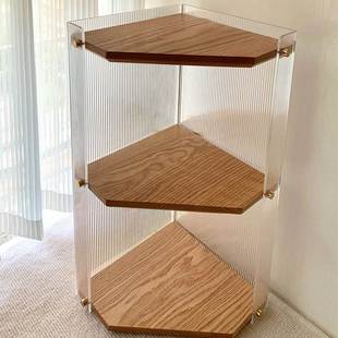 墙角实木水吧置物架桌面家用分层收纳简易玻璃创意高端亚克力中式